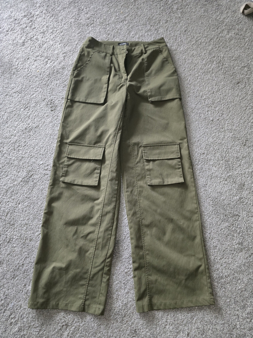 PrettyLittleThing Olive Cargo Wide-Leg Utility Trousers